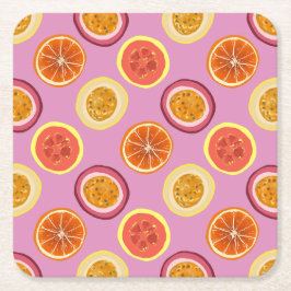 Hawaiian Tropical Fruit Pattern Coaster Pink スクエアペーパーコースター