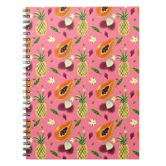 Hawaiian Tropical Fruit Pattern Coral Notebook  ノートブック (正面)