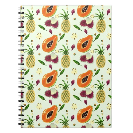 Hawaiian Tropical Fruit Pattern Cream Notebook ノートブック (正面)