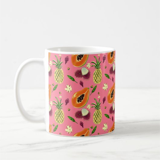 Hawaiian Tropical Fruit Pattern Mug Coral コーヒーマグカップ (左)