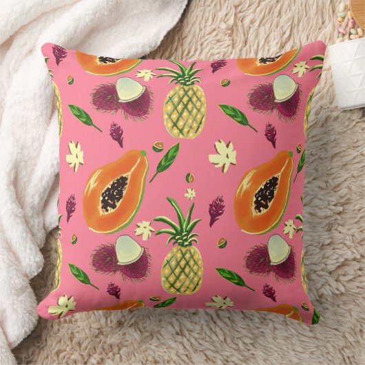 Hawaiian Tropical Fruit Pattern Throw Pillow クッション (ブランケット)