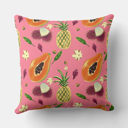 Hawaiian Tropical Fruit Pattern Throw Pillow クッション (裏面)