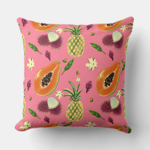 Hawaiian Tropical Fruit Pattern Throw Pillow