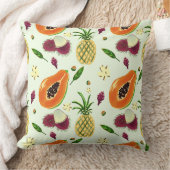 Hawaiian Tropical Fruit Pattern Throw Pillow Cream クッション (ブランケット)