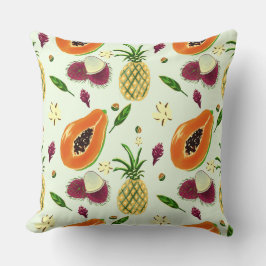 Hawaiian Tropical Fruit Pattern Throw Pillow Cream クッション