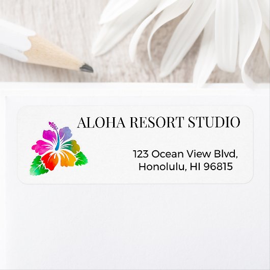 Hawaiian Tropical Hibiscus Return Address  ラベル