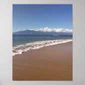 Hawaiian waves, distant island, beach sand, clouds ポスター (正面)