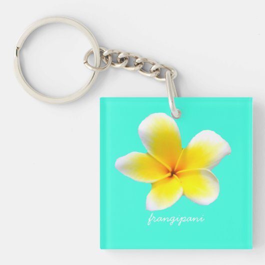 Hawaiian white plumeria flower  frangipani キーホルダー (正面)