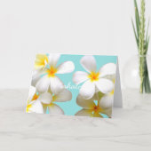 Hawaiian white plumeria greeting card blue カード (正面)