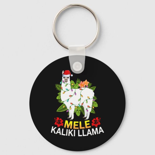 Hawaiian Xmas Llama Lights Mele Kalikimaka Llama C キーホルダー (正面)