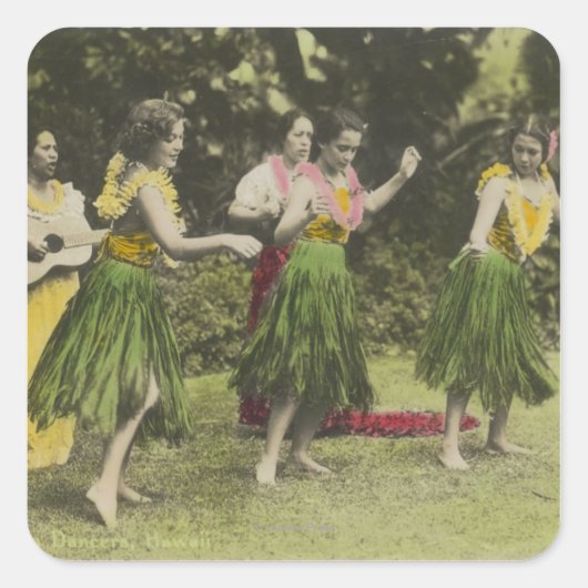 HawaiiHula Dancers in ColorHawaii スクエアシール (正面)
