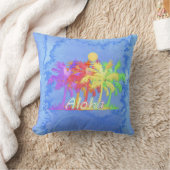 Hawaiinのアロハヤシの木の水彩画 クッション (ブランケット)