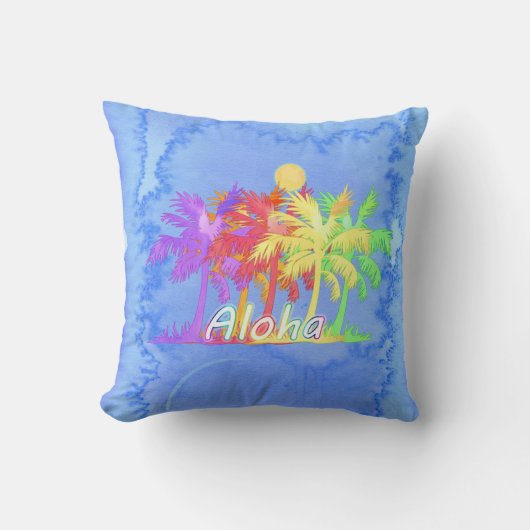 Hawaiinのアロハヤシの木の水彩画 クッション (正面)