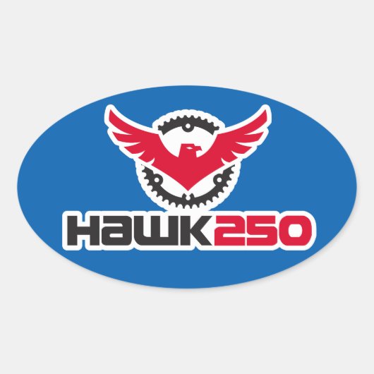 Hawk 250ロゴブルー背景オーバルステッカー 楕円形シール (正面)