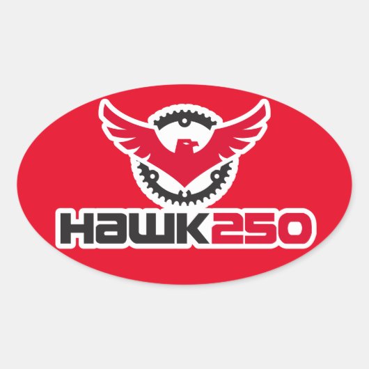 Hawk 250ロゴ赤い背景オーバルステッカー 楕円形シール (正面)