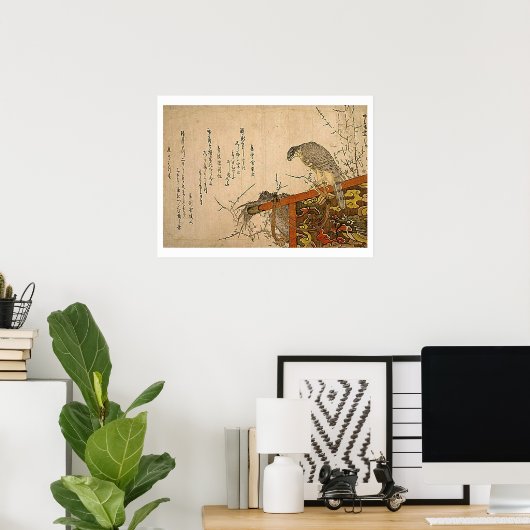 Hawk on Screen Perch ポスター (ホームオフィス)