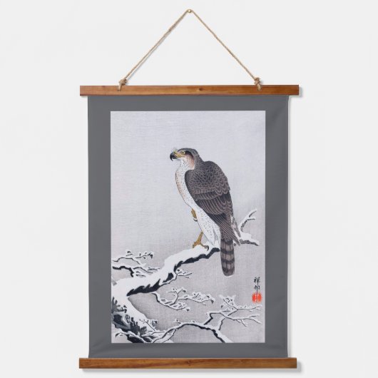 Hawk on Snow Covered Branch, Ohara Koson 吊り下げ型タペストリー (正面)