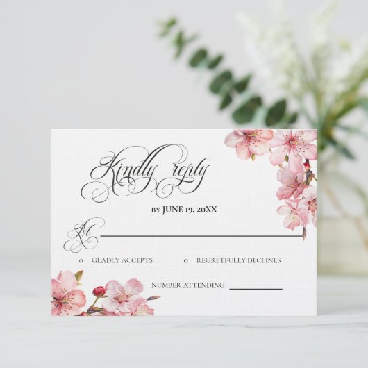 Hawthorne Calligraphy Wedding Kindly Reply card 出欠カード (スタンド正面)