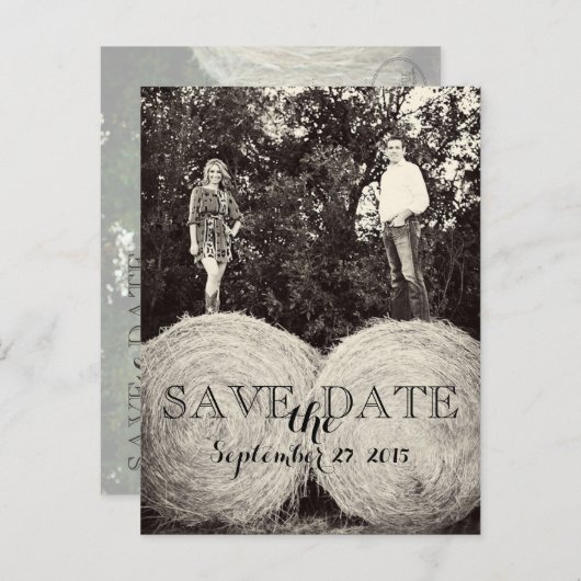 Hay Bales結婚写真DATEポストカードを保存 案内ポストカード (正面/裏面)