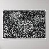 Hay Bales And Clover Large Linocut Print ポスター (正面)