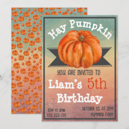 Hay Pumpkin Fall Birthday Party Invitation 招待状