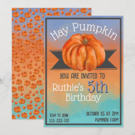 Hay Pumpkin Fall Birthday Party Invitation 招待状