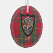 Hay Scottish Clan Tartan & Crest ガラスオーナメント (正面右)
