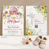 Hay There Cute Farm Animals Sunflower Baby Shower 招待状