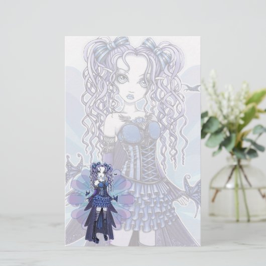 "Haylee"の紫色の入れ墨の蝶妖精の文房具 便箋 (スタンド正面)