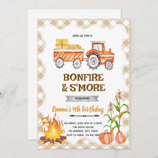 Hayrides Bonfire S'mores Pumpkin Party invite 招待状 (正面/裏面)