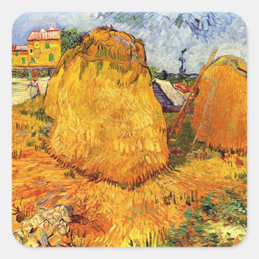 Haystacks in Provence by Vincent van ゴッホ スクエアシール (正面)