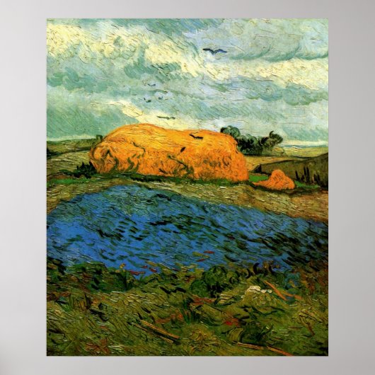 Haystacks Under a Rainy Sky by Vincent van ゴッホ ポスター (正面)