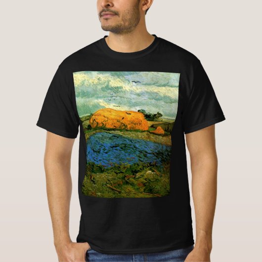 Haystacks Under a Rainy Sky by Vincent van ゴッホ Tシャツ (正面)