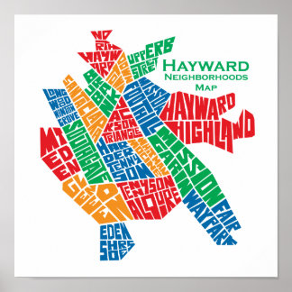 Haywardの近隣の地図ポスター12x12 ポスター