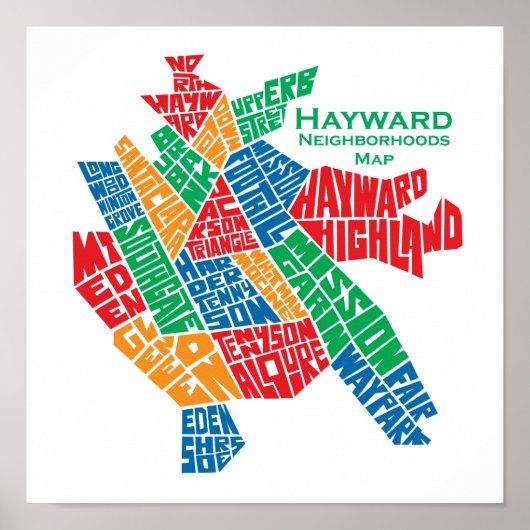 Haywardの近隣の地図ポスター12x12 ポスター (正面)