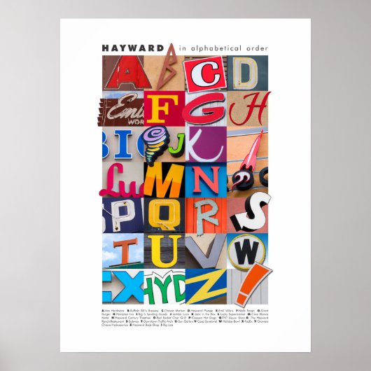 Haywardアルファベット順にポスター18x24 ポスター (正面)