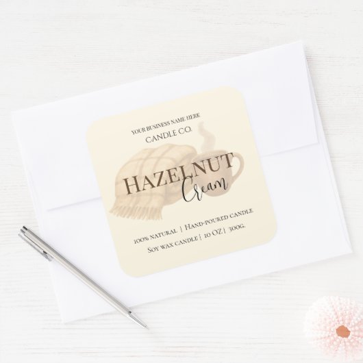 Hazelnut Cream | Cozy Neutral Soy Candle Label スクエアシール (封筒)