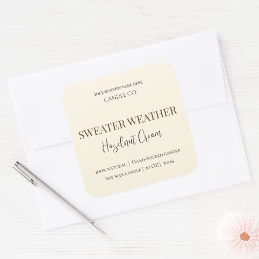 Hazelnut Cream | Cozy Neutral Soy Candle Label スクエアシール (封筒)