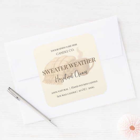 Hazelnut Cream | Cozy Neutral Soy Candle Label スクエアシール (封筒)