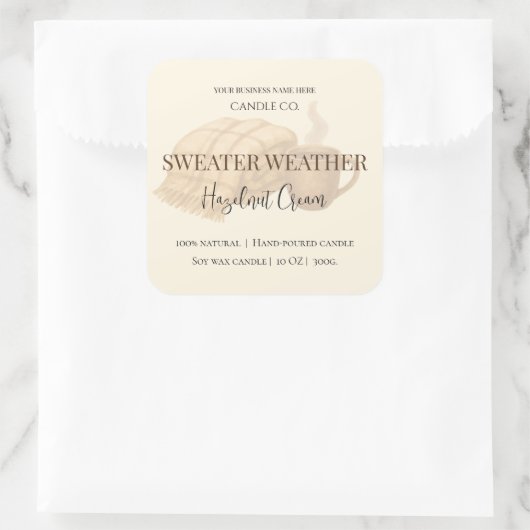 Hazelnut Cream | Cozy Neutral Soy Candle Label スクエアシール (バッグ)