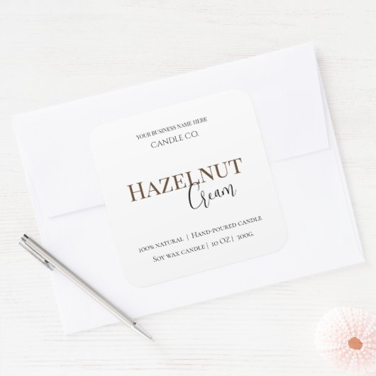 Hazelnut Cream | Cozy Neutral Soy Candle Label スクエアシール (封筒)