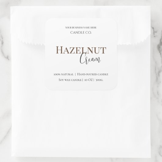 Hazelnut Cream | Cozy Neutral Soy Candle Label スクエアシール (バッグ)