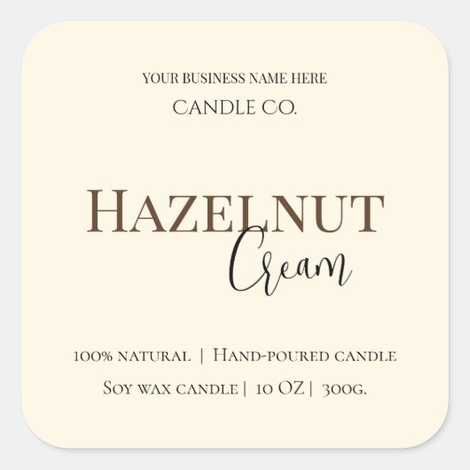 Hazelnut Cream | Cozy Neutral Soy Candle Label スクエアシール (正面)