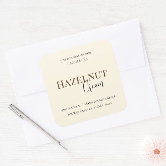 Hazelnut Cream | Cozy Neutral Soy Candle Label スクエアシール (封筒)