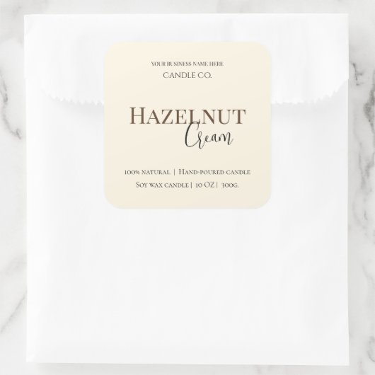 Hazelnut Cream | Cozy Neutral Soy Candle Label スクエアシール (バッグ)