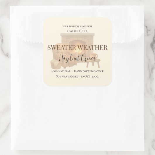 Hazelnut Cream | Cozy Neutral Soy Candle Label スクエアシール (バッグ)