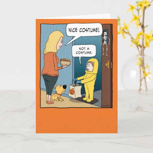 Hazmatおもしろいスーツのトリックまたはハロウィーンの治療 カード (黄色い花)