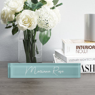 Hazy Aqua Elegant Handwritten Script デスクネームプレート