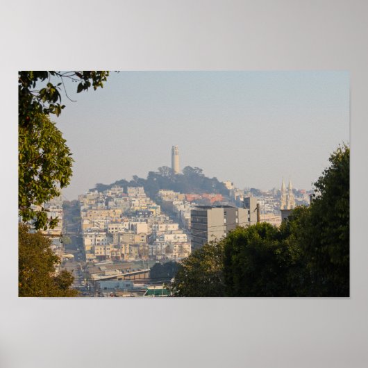 Hazy Coit Tower、San Fancisco、カリフォルニア ポスター (正面)