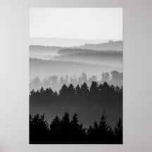 Hazy Forest Hills Black and White Landscape Photo